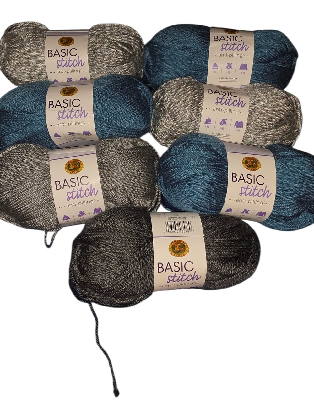 Lion Brand Basic Stitch Anti-Pilling Yarn Lot 7 Skeins Heather Colors